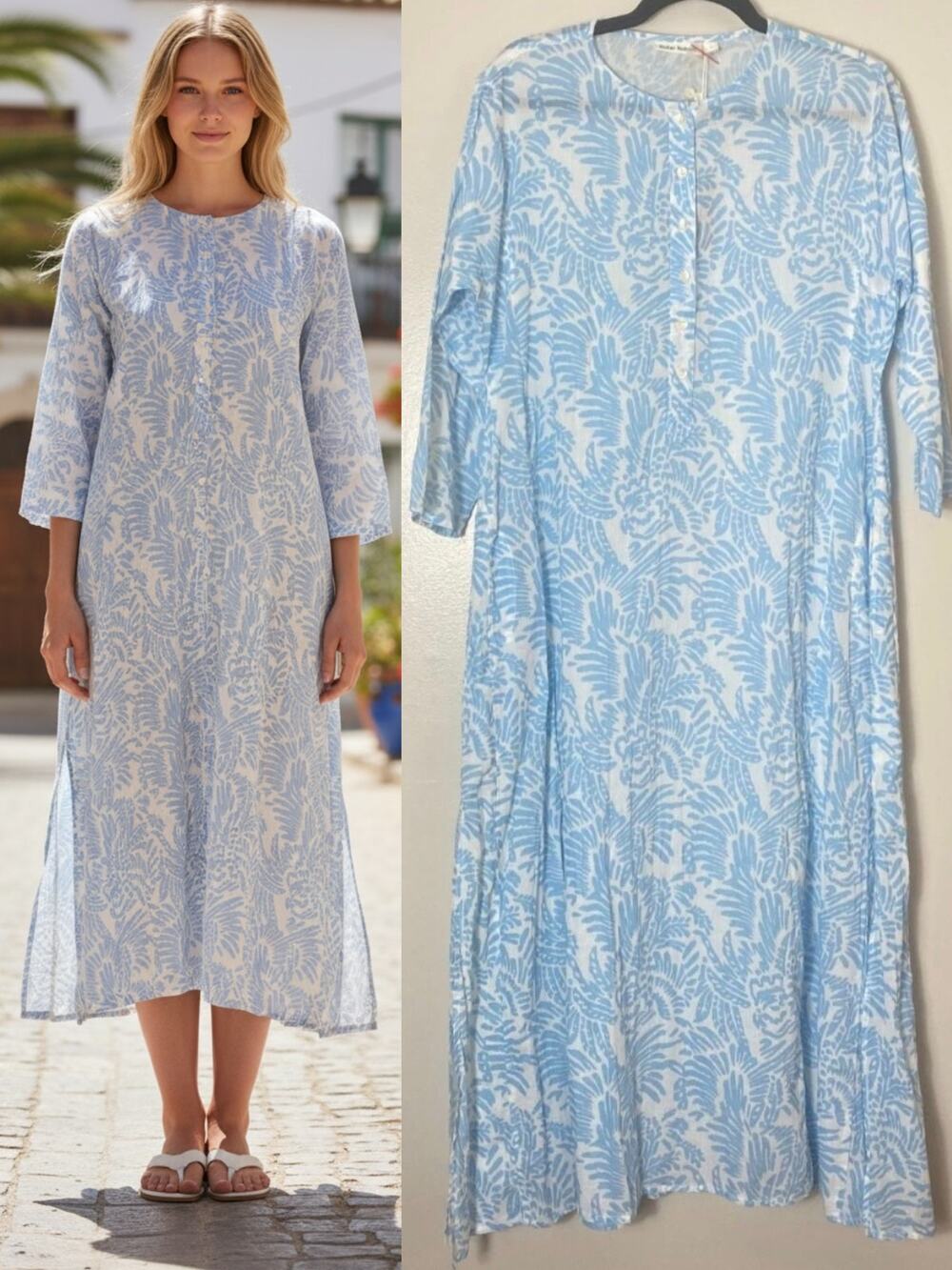 Roller Rabbit Blue Floral Cotton Kurta Dress Coastal Longline